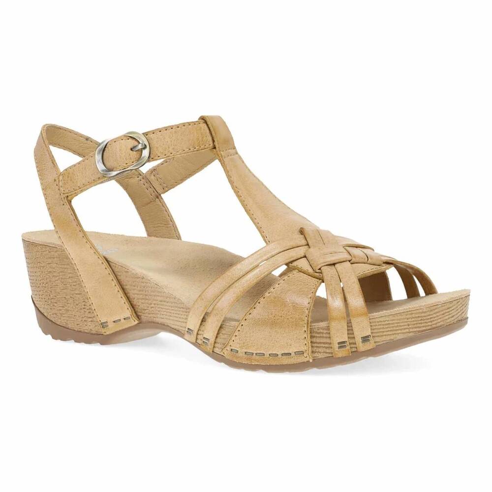 NEW DANSKO women's tia retro woven wedge sandal in tan